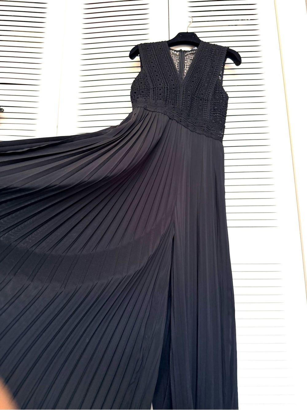 Zara jumpsuit Black Crochet Bodice Pleated Maxi